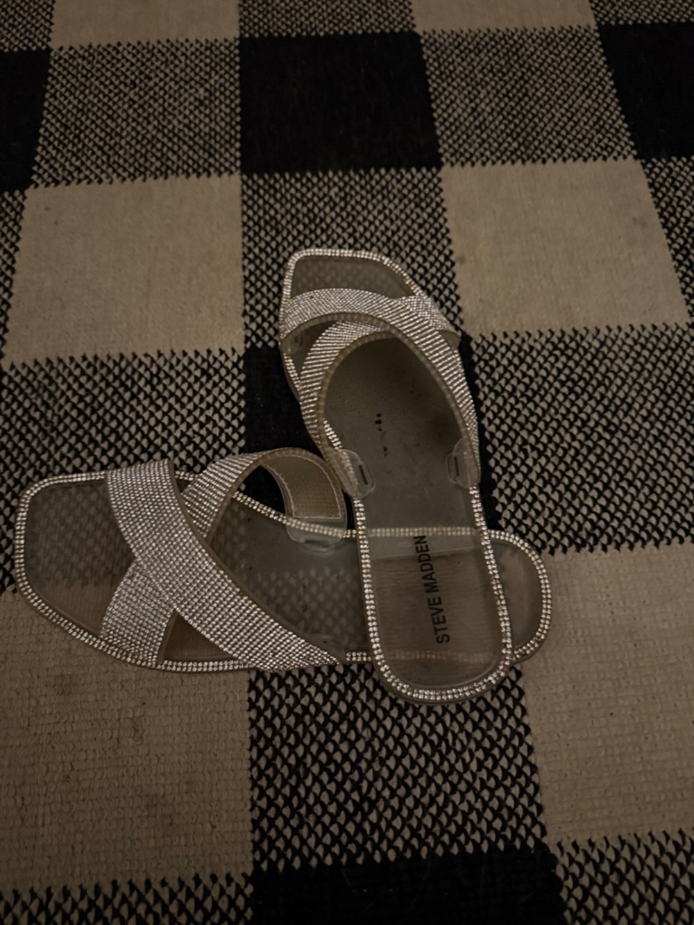 Steve Madden Crystal Embellished Silver Slide Sandals